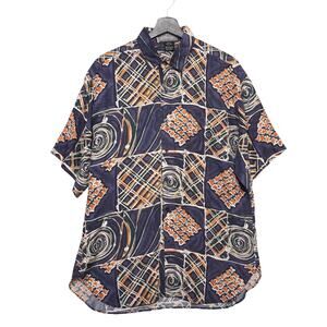 Lord & Taylor Kensington Collection Silk Shirt M Abstract Short Sleeve 100% Silk